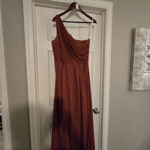 Azazie Elegant One-Shoulder Rust Dress With Side Slit